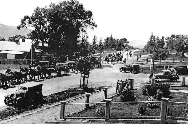 'Back to Corryong 1936' celebrations Note Memorial Gardens beside the hall (1)